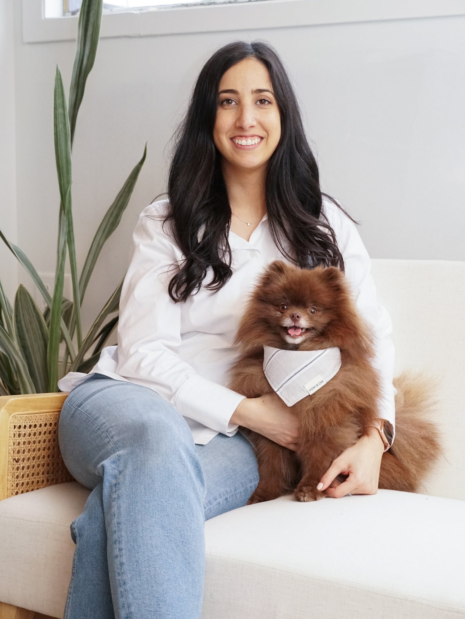 POM & CHI Founder Julie and her dog Bear