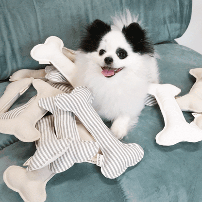 Plush Dog Bone Toy in Coastal Grey Stripe