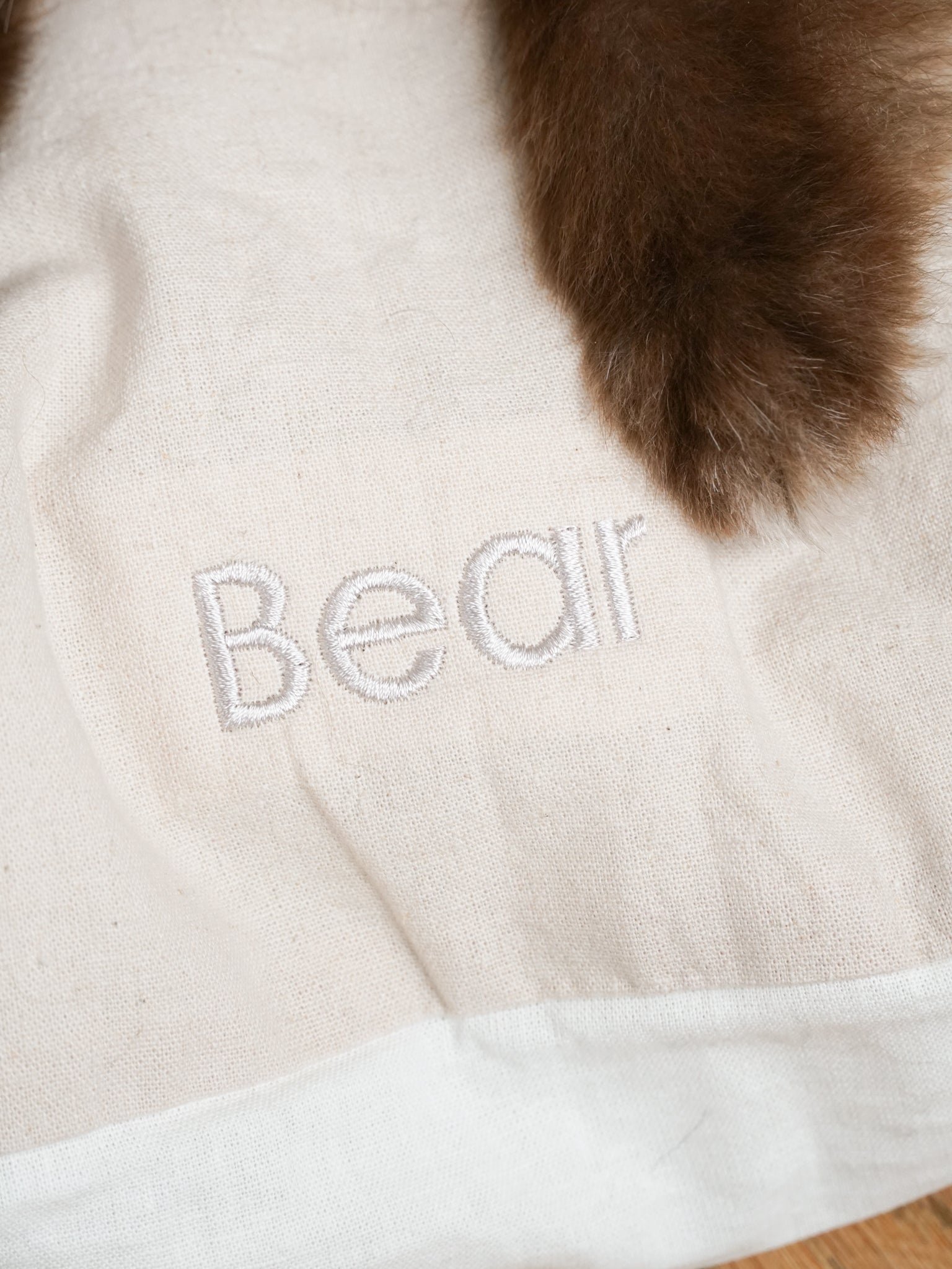POM & Chi Pet Boutique small dog bed with custom embroidery